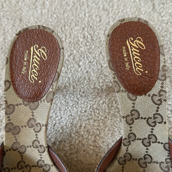 Authentic Gucci Beige/Brown Monogram Women's Kitten Heels size 6 1/2 B. LIKE NEW - Picture 7 of 10